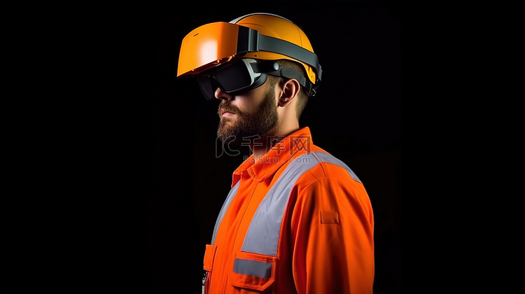 3D 虚拟现实眼镜和橙色安全帽