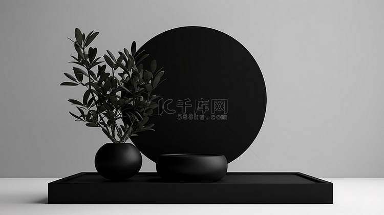 黑色圆形植物支架的时尚 3D 