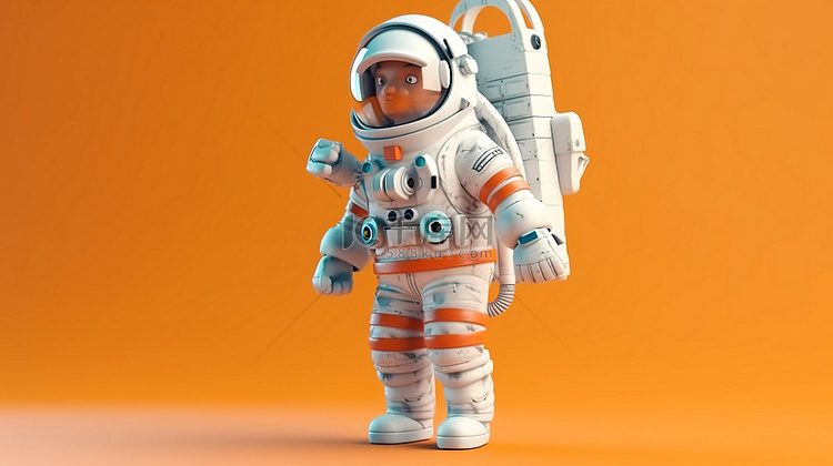 卡通宇航员穿着宇航服拿着太空火