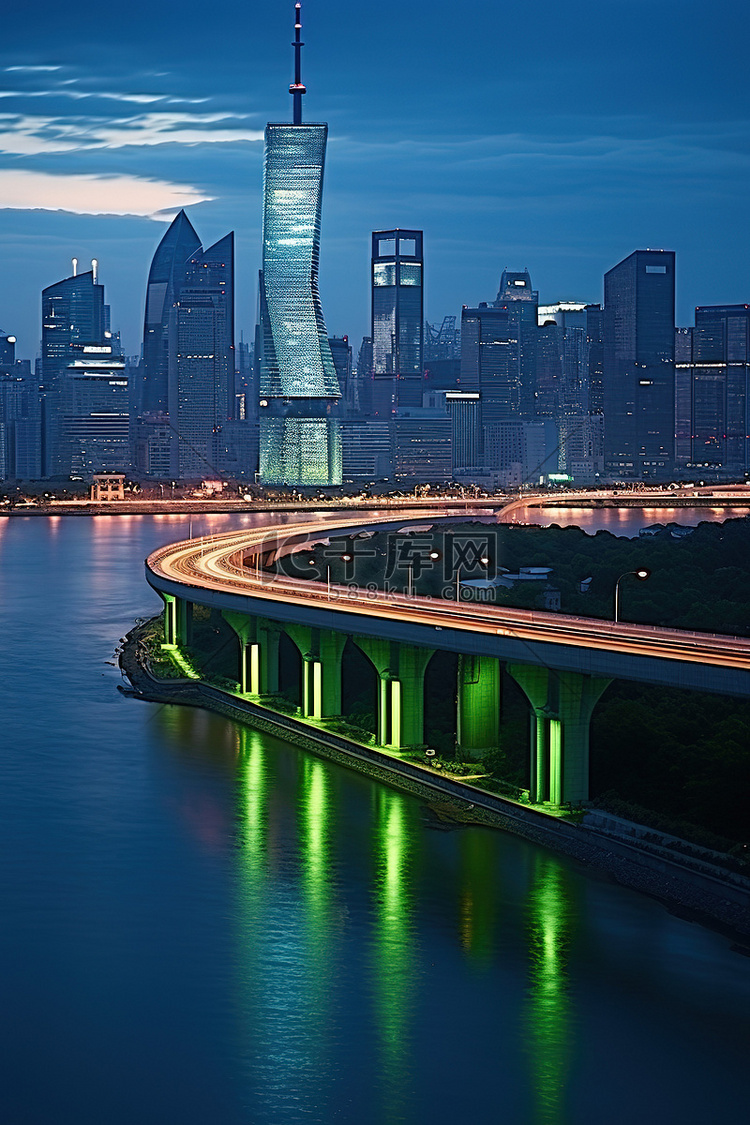 上海城市景观与天际线和桥梁