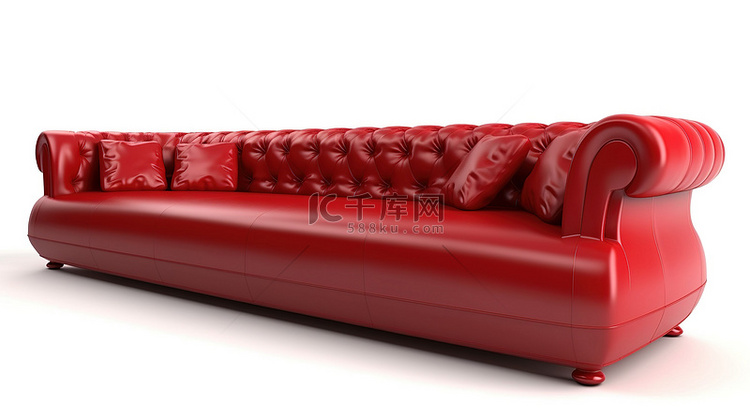 时尚而长的猩红色沙发，闪闪发光