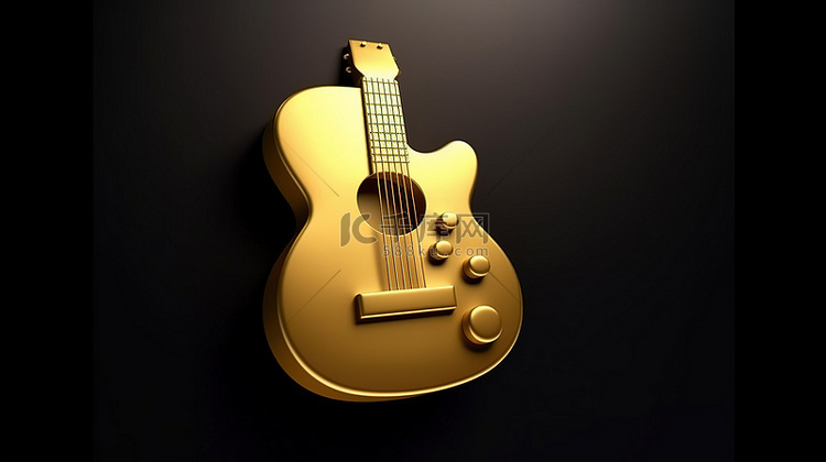 金色吉他徽章 3D 渲染社交媒