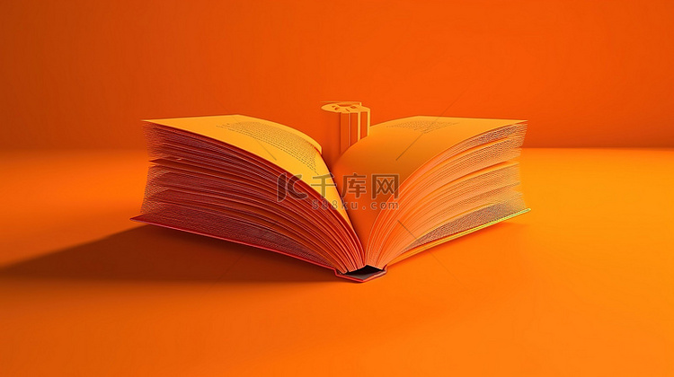 一本书的橙色背景 3d 插图