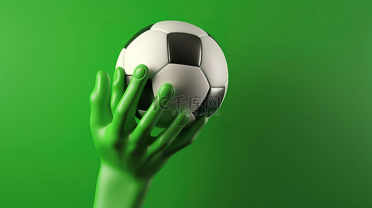绿色背景隔离 3d 足球运动员带球