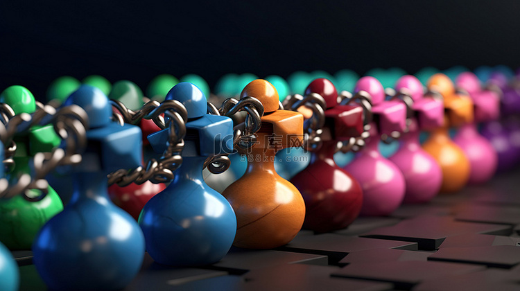 3D 渲染中色彩鲜艳的国际象棋