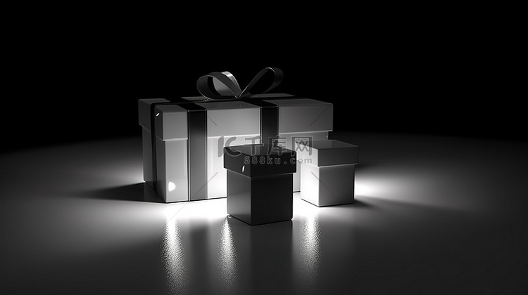 黑暗中的阴影照亮的礼品盒 3D