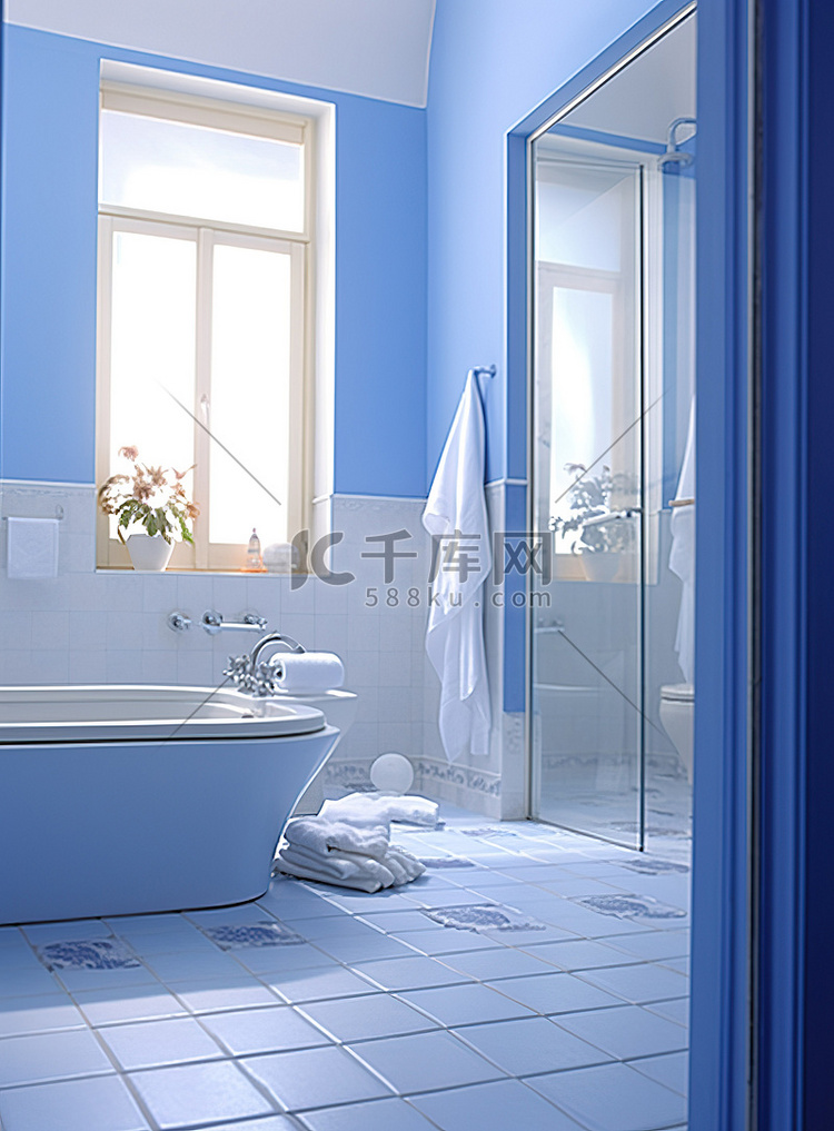 浴室的蓝色地板