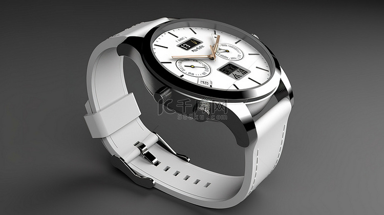 白色智能手表的 3D 渲染