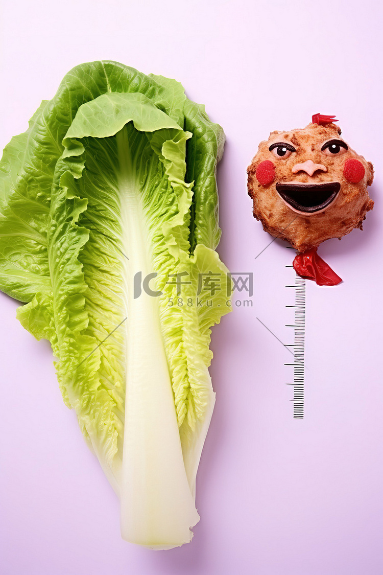 一颗红生菜和一张鸡肉重量的图像