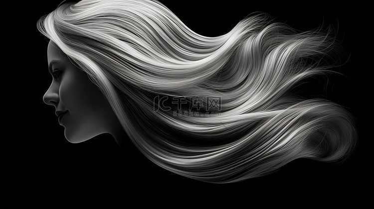 黑色背景上灰色股线的抽象 3D