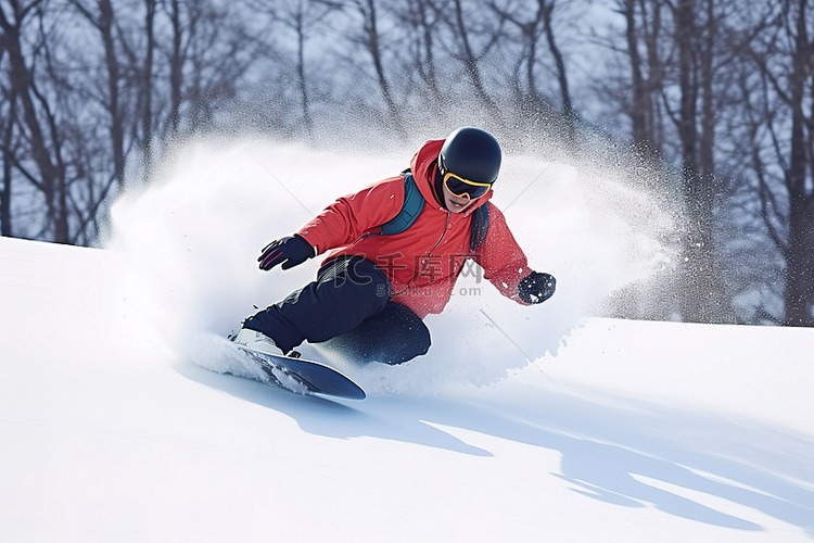 一个人拿着滑雪板在雪坡上滑行