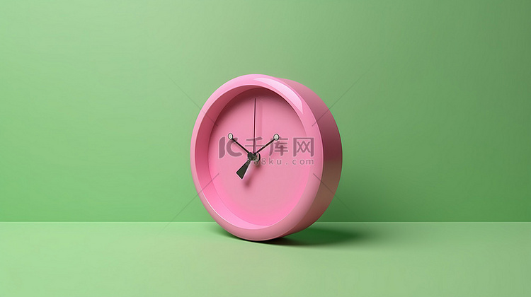 带有粉色圆形时钟符号的绿色背景