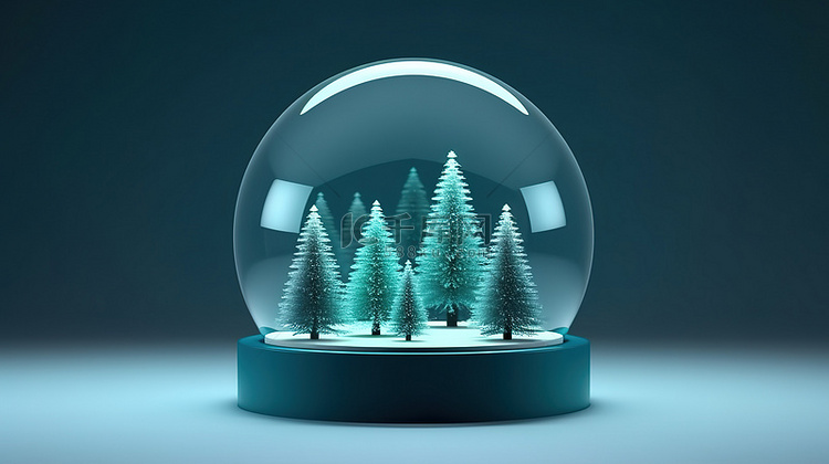雪球的 3D 渲染与平台松树和