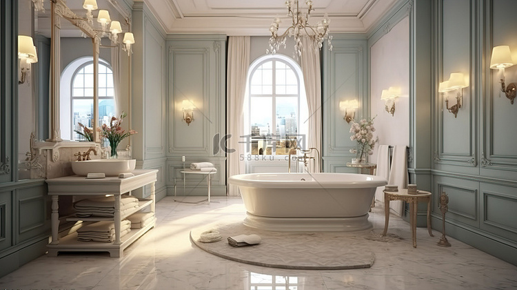 优雅的经典浴室配有豪华按摩浴缸