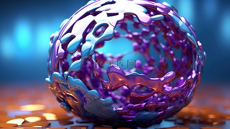 不规则紫色和蓝色球体的抽象 3