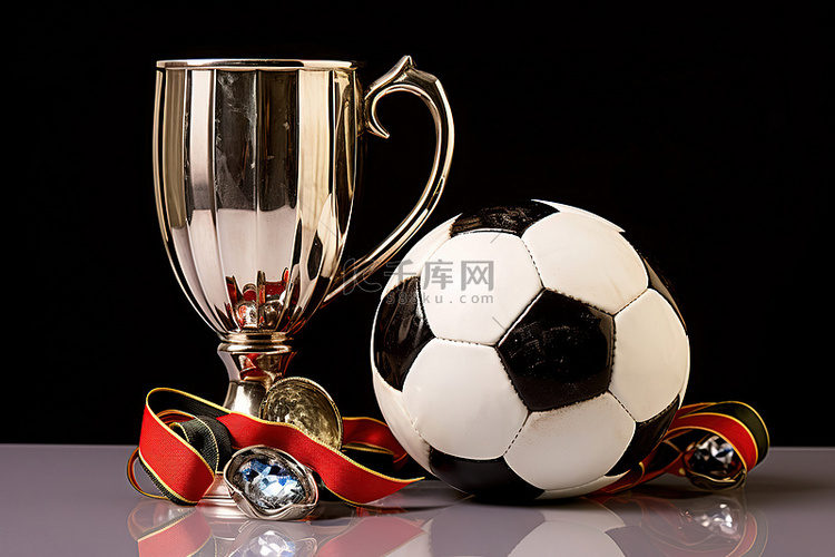 一个银杯和一个国歌足球，旁边是