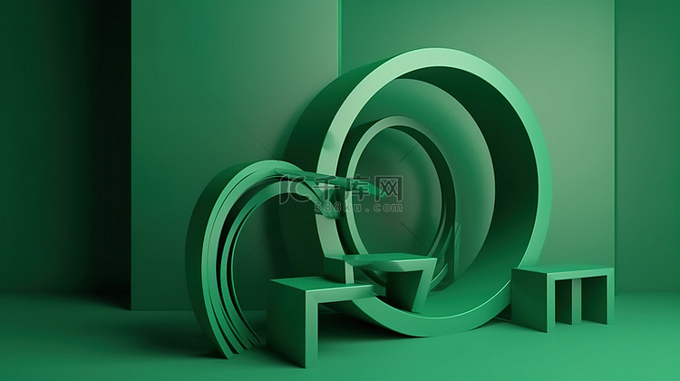 3d 渲染中的绿色几何产品展台