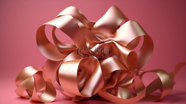 抽象粉色和金色丝带装饰概念的 