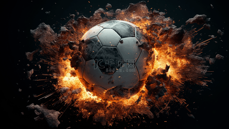 足球爆炸碎片飞溅特效火焰广告背