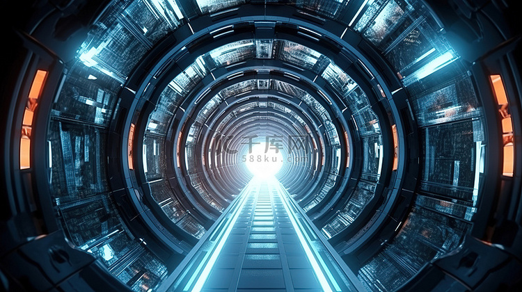 宇宙中的未来太空飞船隧道 3d