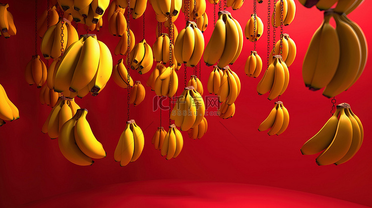 一堆乱七八糟的香蕉悬挂在充满活