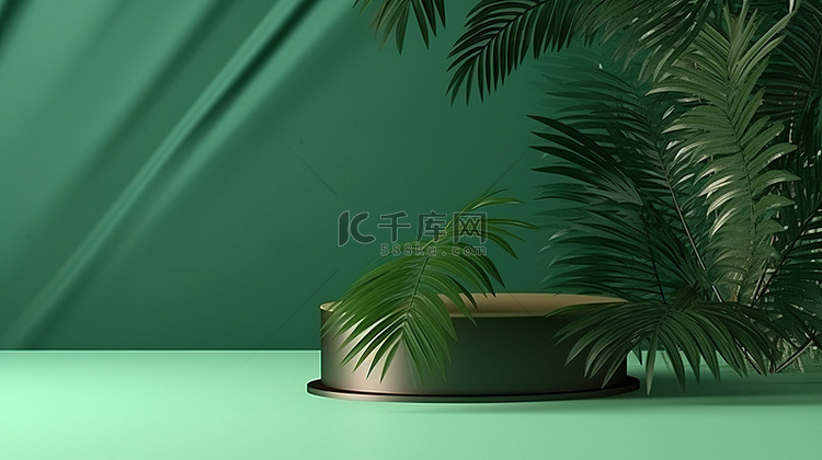 绿色背景与棕榈阴影 3D 抽象