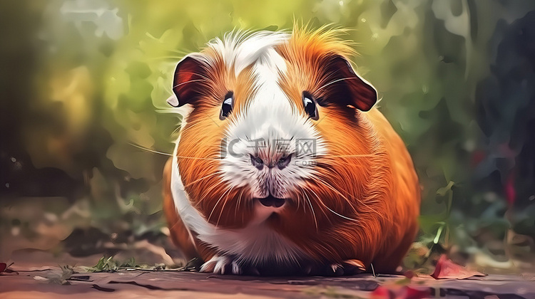 3d 渲染中的豚鼠水彩动物艺术