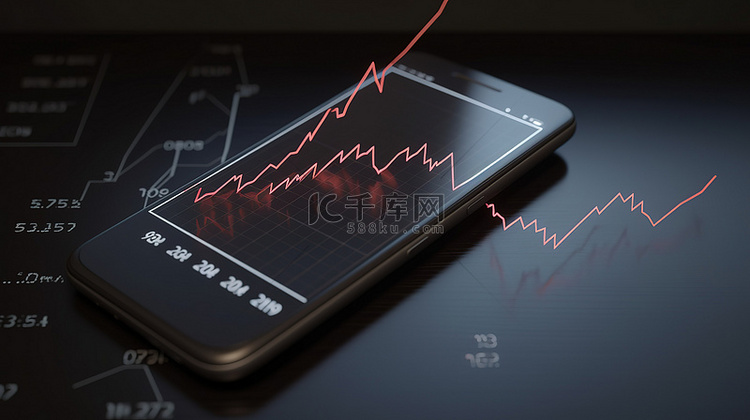 网上股市交易箭头指向3D手机图