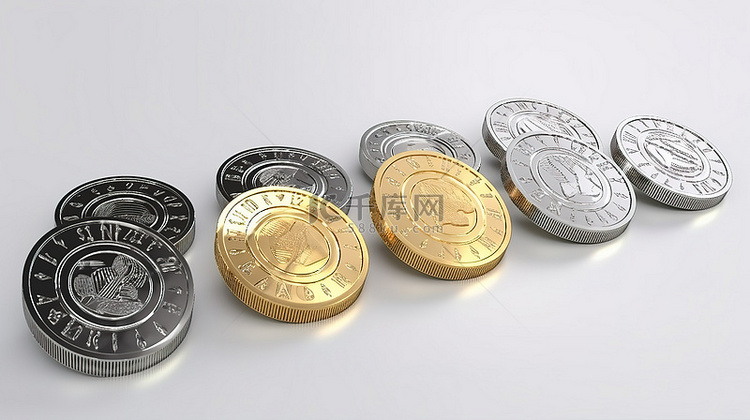 一组以不同角度展示的旋转硬币的
