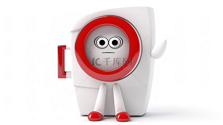 3d 渲染现代白色洗衣机吉祥物