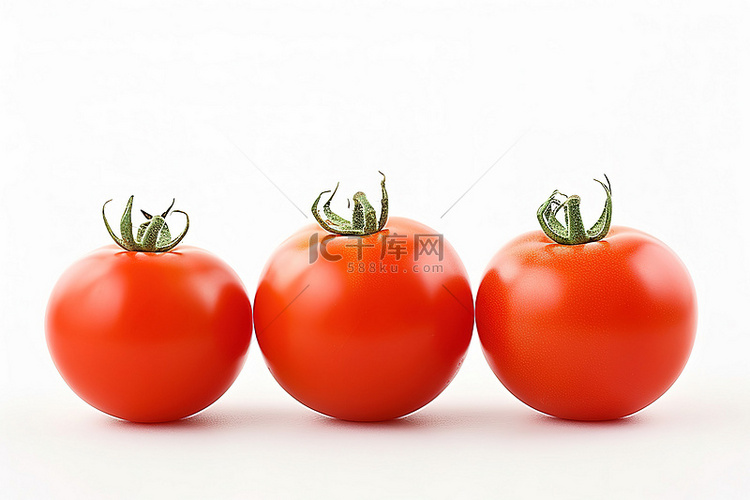 白色背景中三个西红柿并排坐着