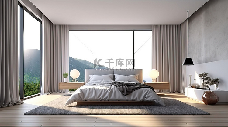 具有现代室内设计的日光现代卧室