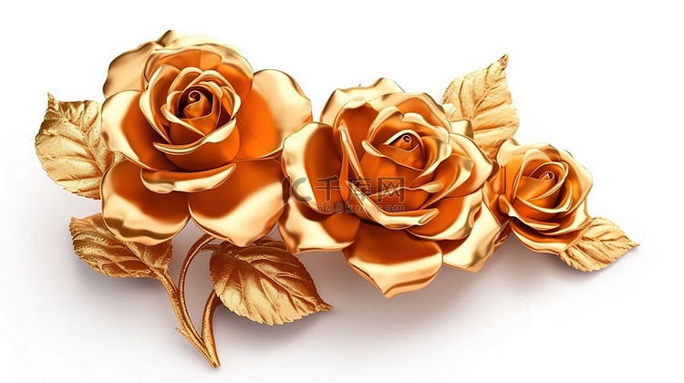 白色背景上装饰金玫瑰花卉元素的