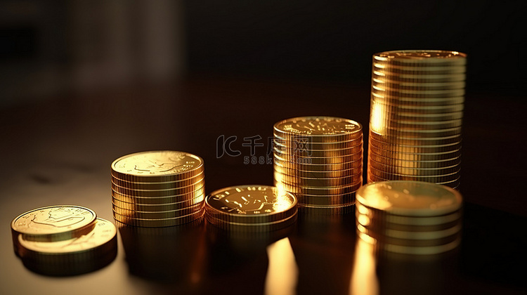 3d 图标硬币箭头表示商业投资