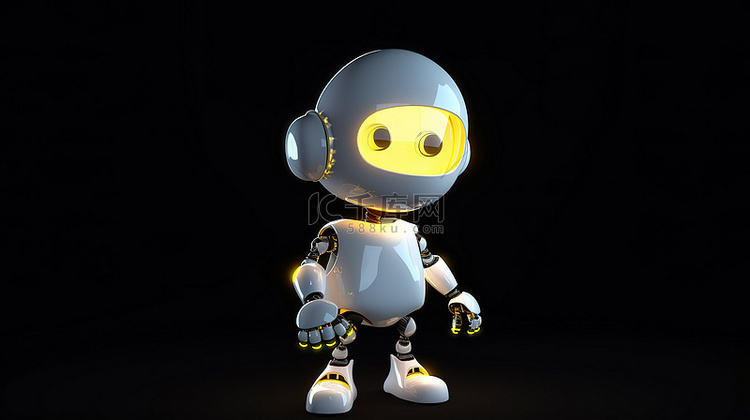 可爱的 ai 机器人与灯泡在 3d 渲染