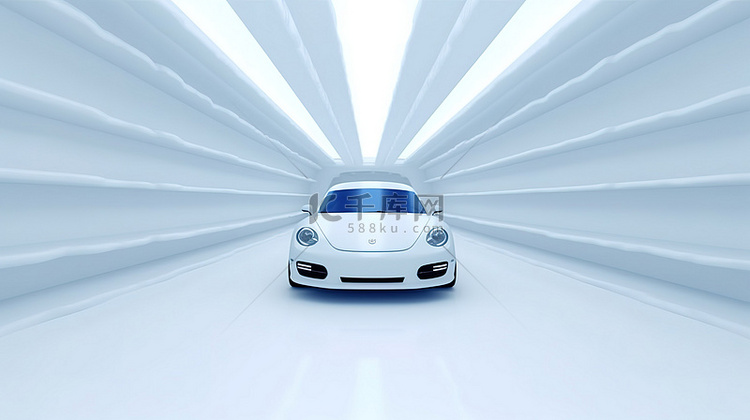 3D 渲染的白色塑料汽车位于带