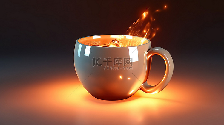 3D 渲染中发光的深色咖啡杯