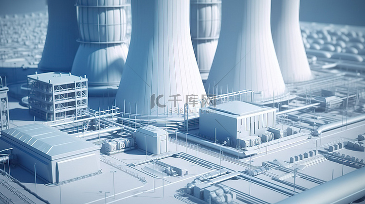 核电站制造设施的 3D 渲染