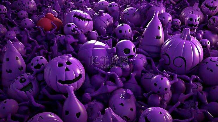 幽灵般的 3d 卡通紫色万圣节设计