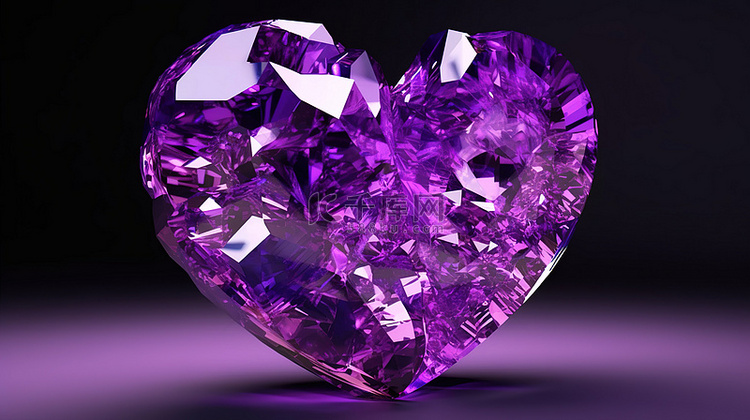 心形紫水晶宝石的 3d 渲染