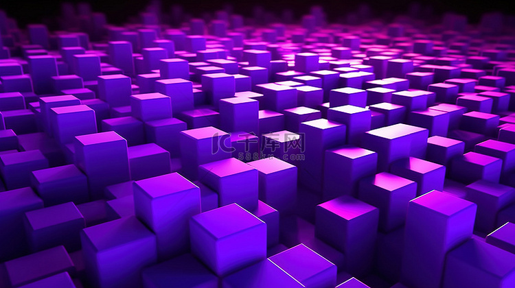 紫色背景中的霓虹灯立方体波抽象