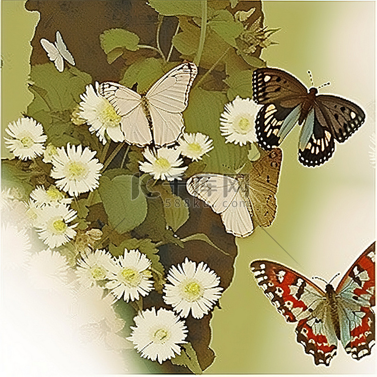 蝴蝶 白色花朵上的蝴蝶