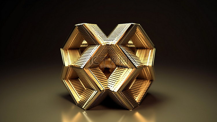 黄金几何货币形状的 3d 渲染