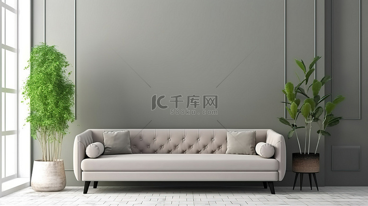 现代室内设计，时尚的灰色沙发受