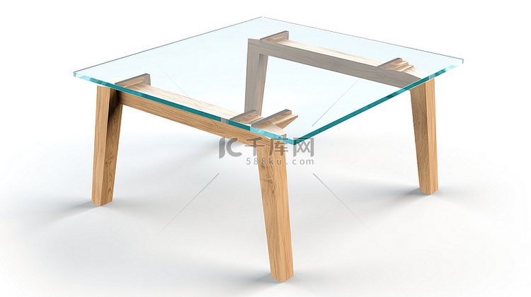 时尚木腿和玻璃表面阁楼桌的孤立