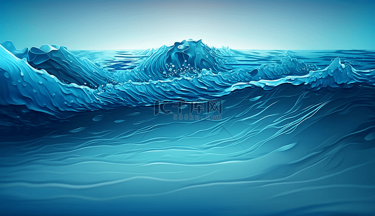 蓝色水背景波浪浪花