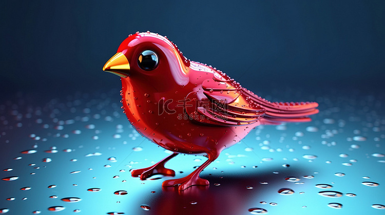 猩红色的鸟的 3d 插图
