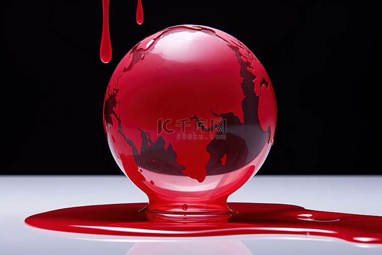当液体从玻璃球滴下时，将红色液