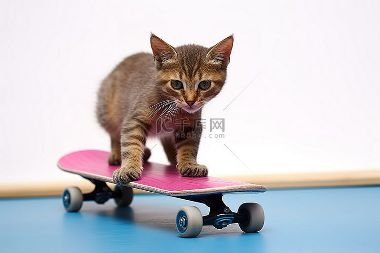 一只骑滑板的小猫