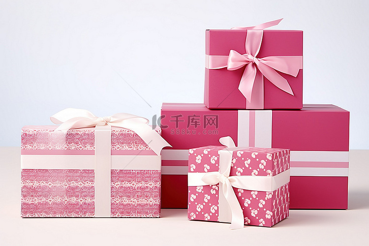 四个带有蝴蝶结的粉红色礼品盒